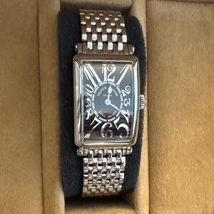 Franck Muller Silver-Tone Women's Long Island Rectangular Watch - Black Dial